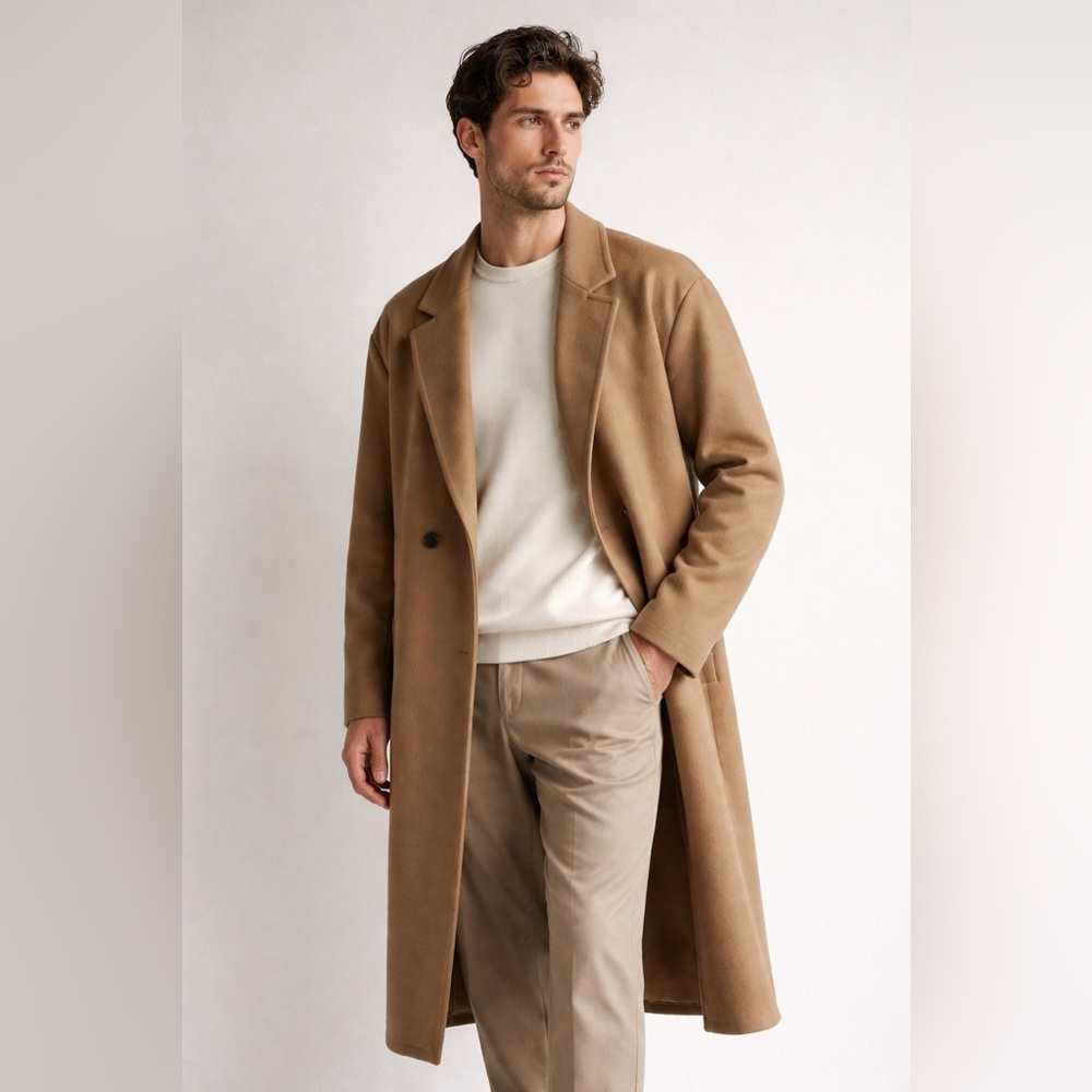 Camel Power Coat 2XL Longline Duster Double Breasted Minimal Luxe Streetwear men